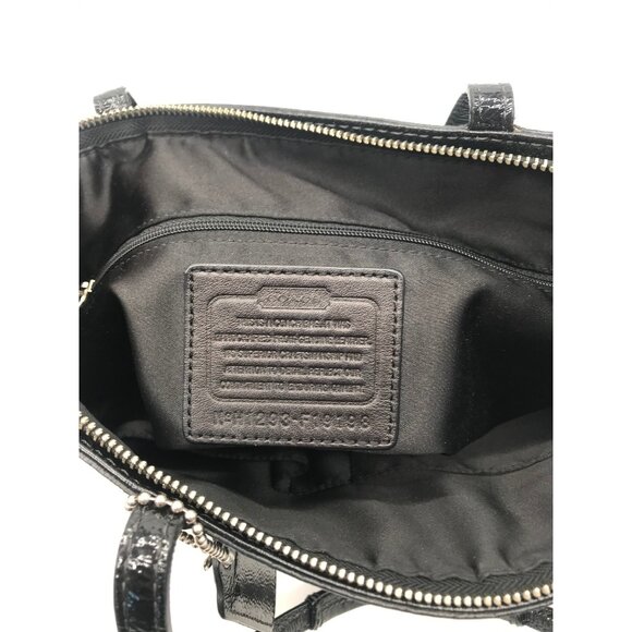Coach Stripe Stitched Black Patent Leather Tote F19198 - Picture 10 of 11